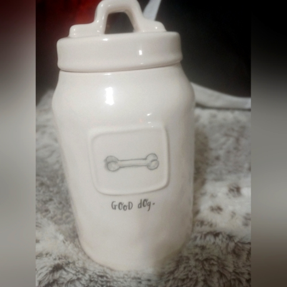 Rae Dunn Magenta Ceramic Canister Good Dog Bone Pet Canister